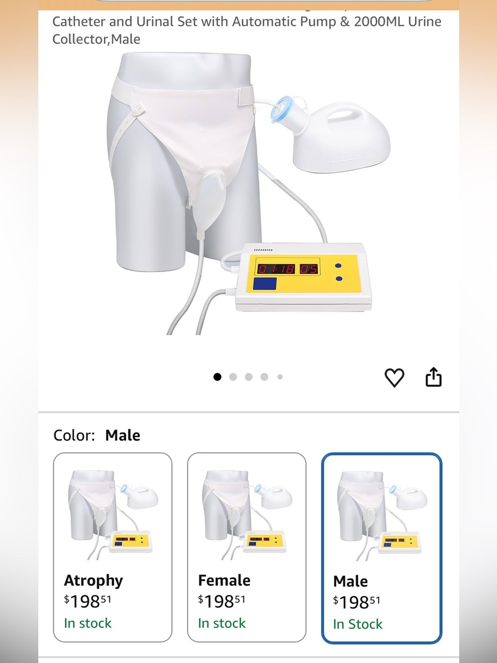 Male incontinence external Urine collector with Automatic Pump - White NEW